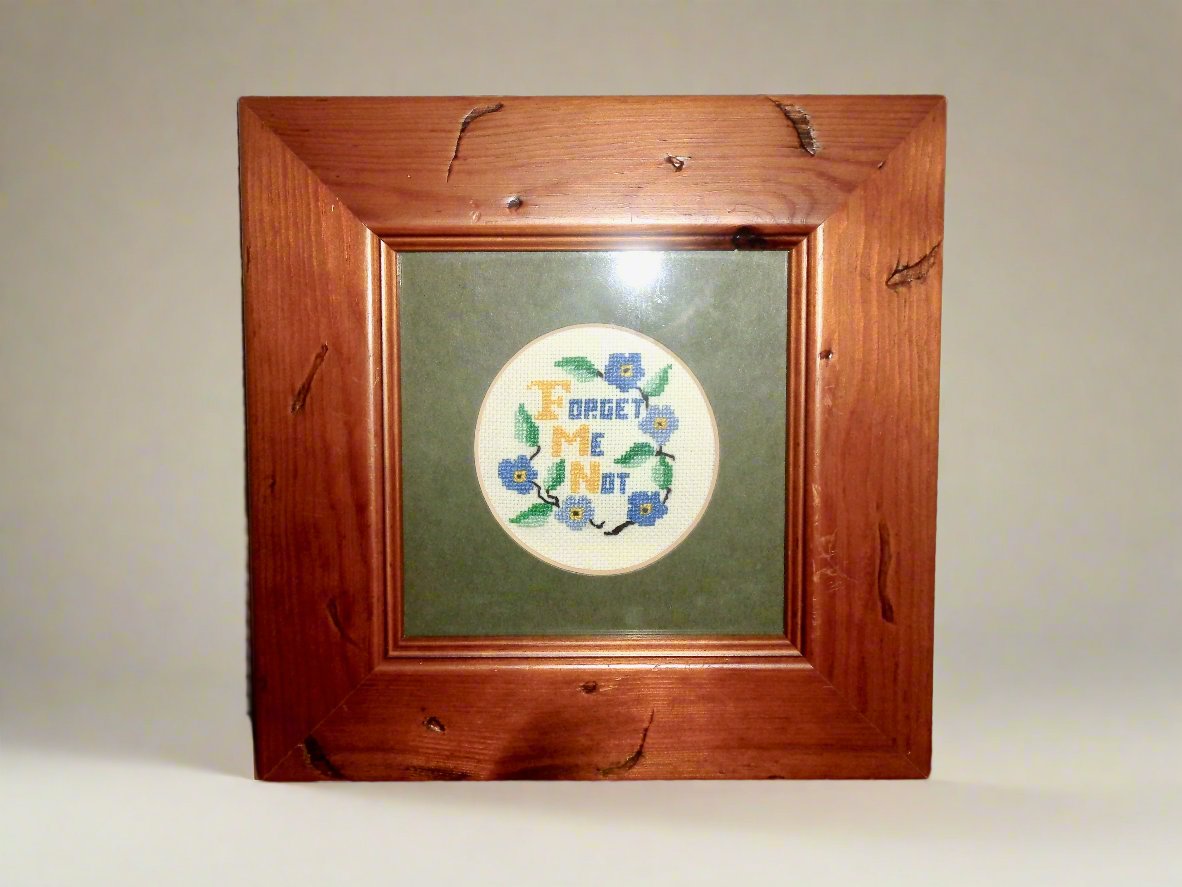 Vintage Framed Forget Me Not Cross Stitch Embroidery