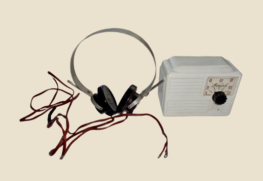 Vintage Ivalek De Luxe Crystal Set Radio And Lightweight Headphones. In Their Original Boxes