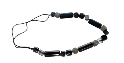 Vintage Lucite Necklace With Hand knotted Geometric Shapes In Clear, Black & Brown Colours