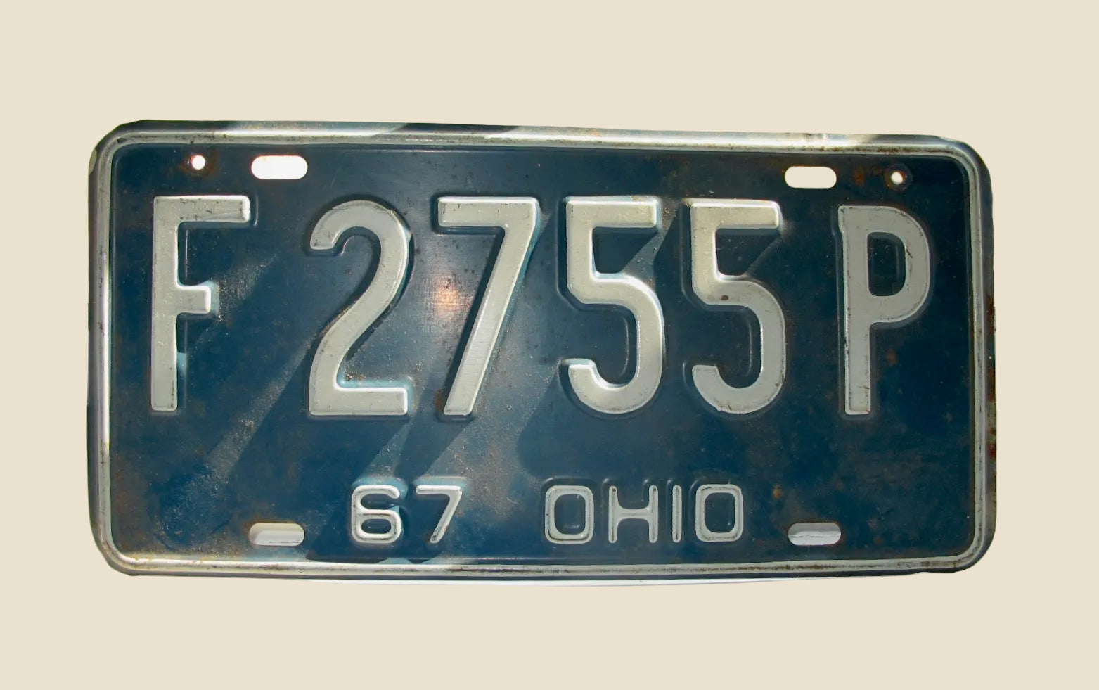 Vintage Metal  American Car Number Plate 67 Ohio F 2755P