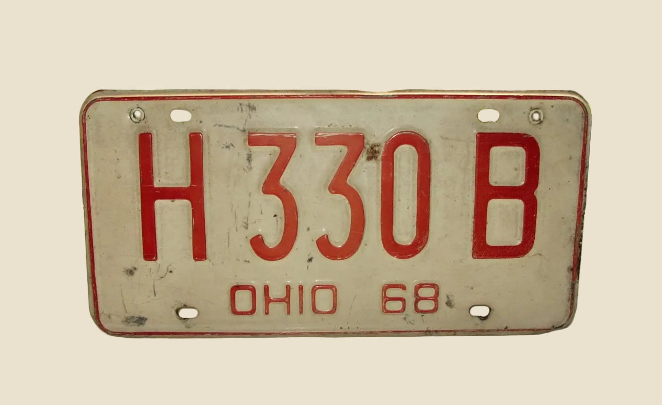 Vintage Metal American Car Number Plate 68 Ohio H 330 B