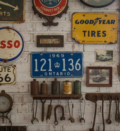 Vintage Metal Canadian Car Number Plate 1969 Ontario 121 136 