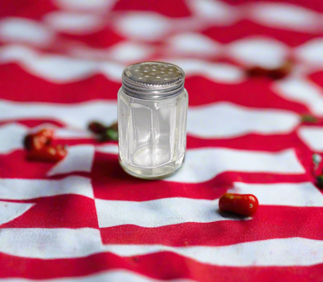 Vintage Mini Picnic Sterling Silver Pressed Glass Pepper Pot Shaker