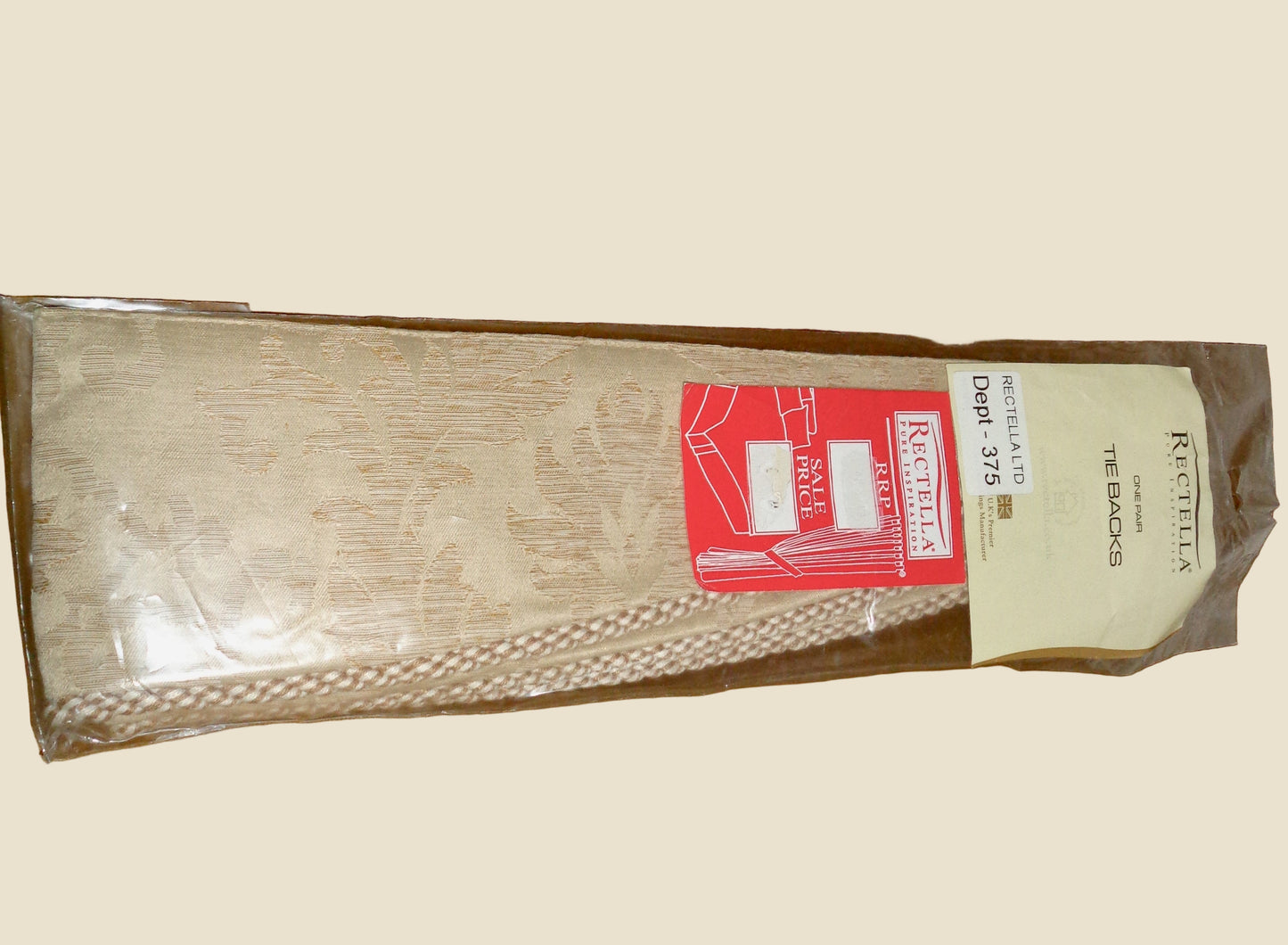 Vintage Rectella Florence Gold Jacquard Floral Tie Backs NOS