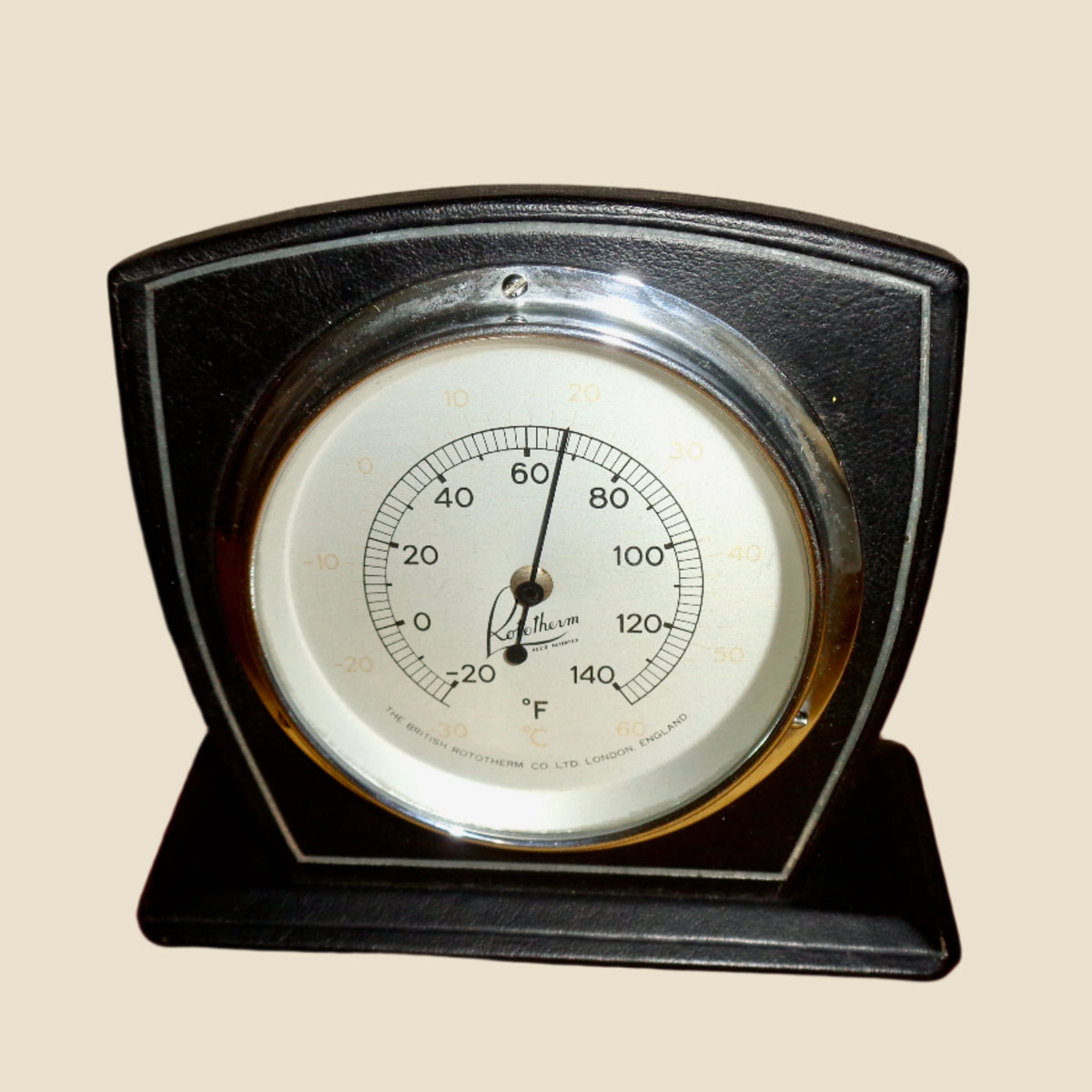 Vintage Rototherm Desk Thermometer In A Black Leather Surround ...