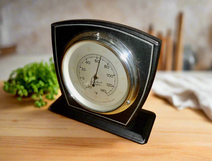 Vintage Rototherm Desk Thermometer In A Black Leather Surround ...