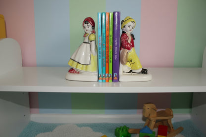 Vintage Royal Stuart Bone China Dutch Children Bookends By Spencer Stevenson
