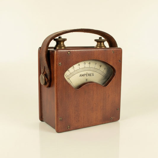Vintage Silvered Dial 0-1 Amp Ammeter In A Wooden Case