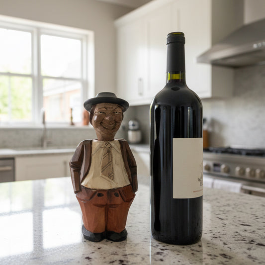 Vintage Swiss Hand Carved Wood Corkscrew Man With A Hat