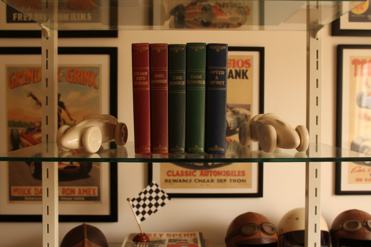 Vintage Vanwall F1 Classic Racing Car Pair Ceramic Bookends / Display Ornaments