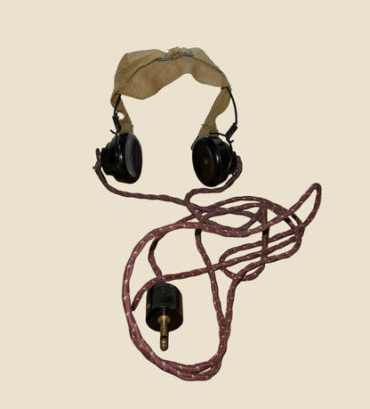WW2 DLR No.5 Headphones SG Brown ITBA5 With Jack Plug & Canvas Strap