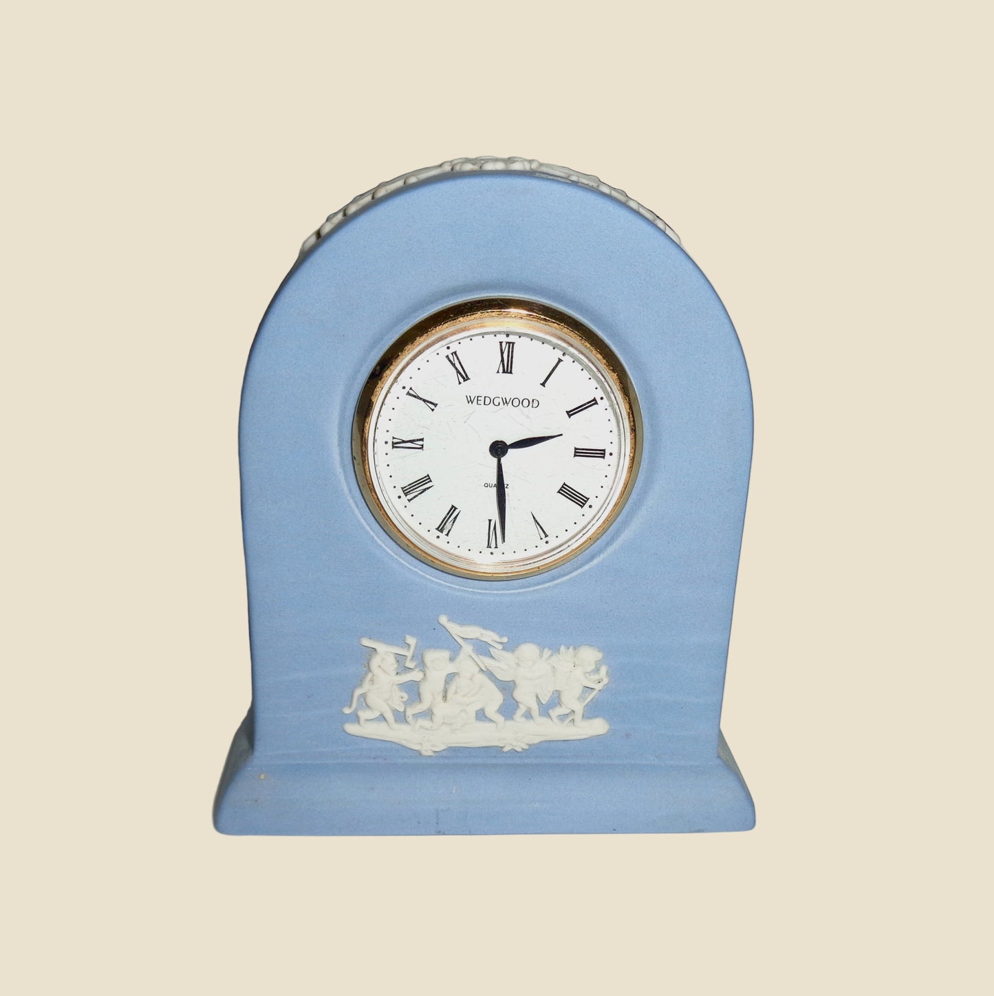 Wedgwood Blue Jasperware Small Pottery Quartz Mantel Clock