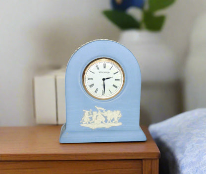Wedgwood Blue Jasperware Small Pottery Quartz Mantel Clock