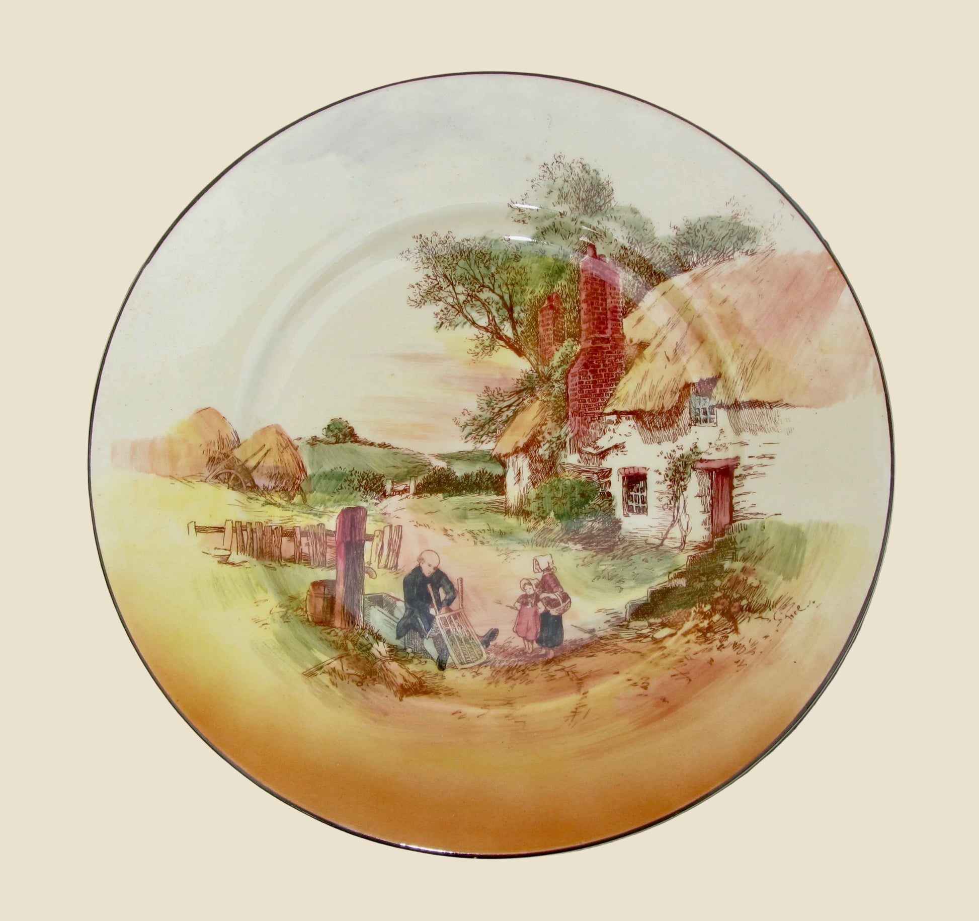1936 Royal Doulton Rustic England Dinner Plate D5694 Featuring a Chair Bodger