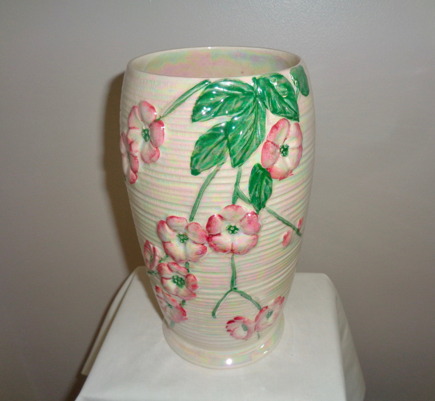 1950s Maling Art Pottery Vase Model Blossom 6584 In Pink Lustre