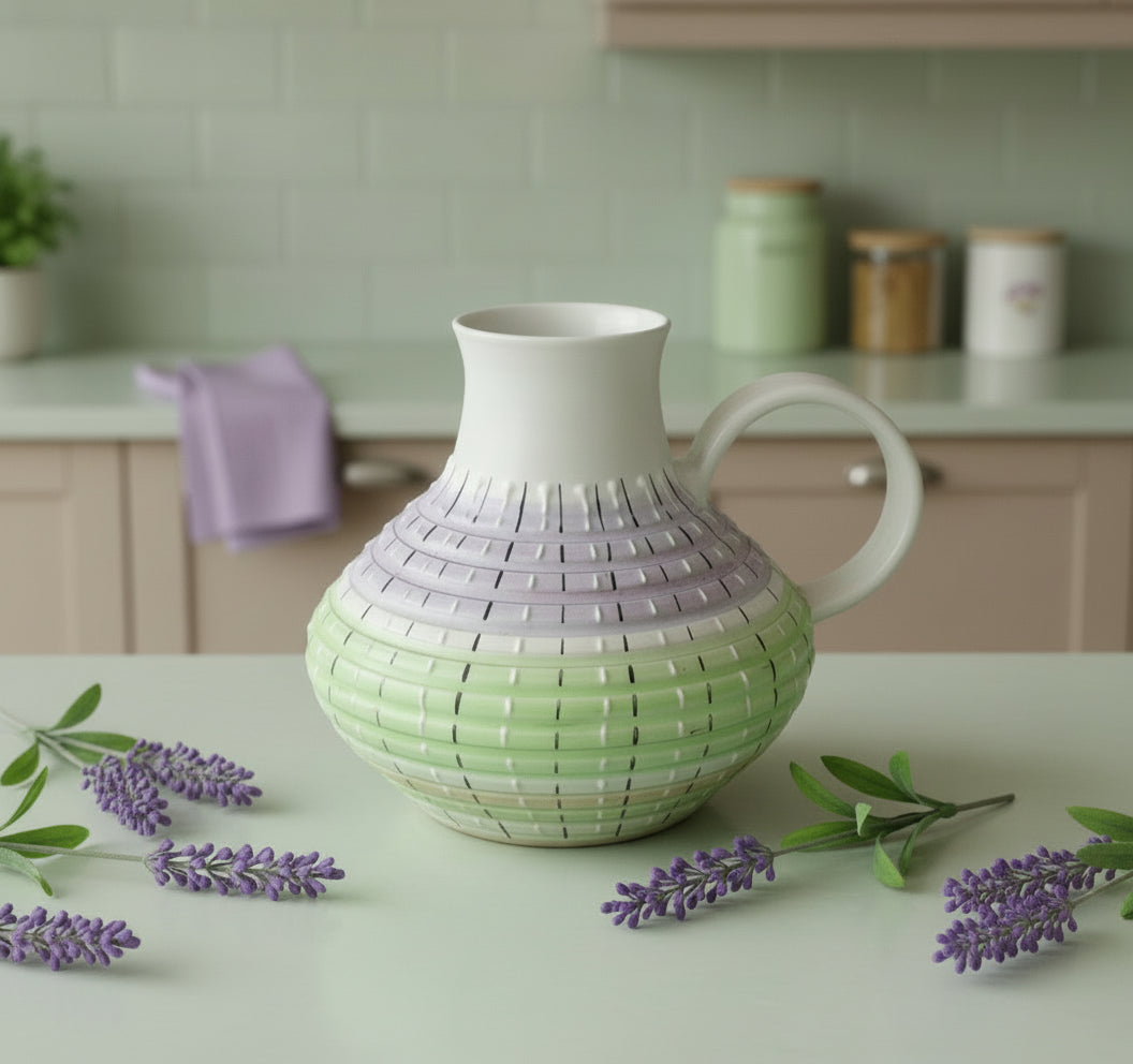 1950s Denby Burlington Stoneware Squat Pastel Jug by Albert Colledge