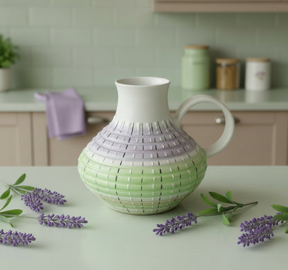 1950s Denby Burlington Stoneware Squat Pastel Jug by Albert Colledge