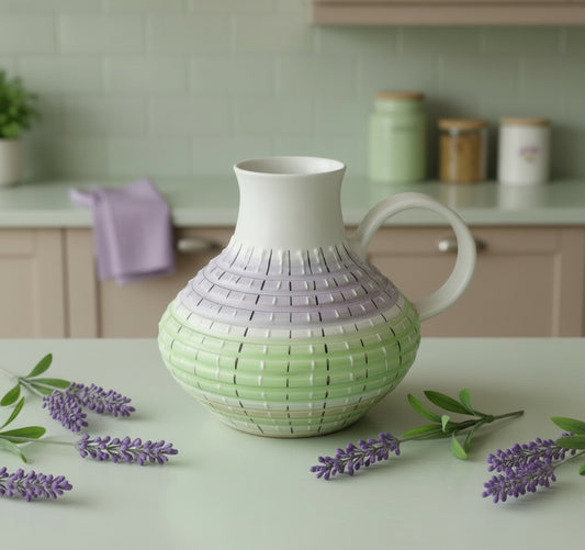 1950s Denby Burlington Stoneware Squat Pastel Jug by Albert Colledge