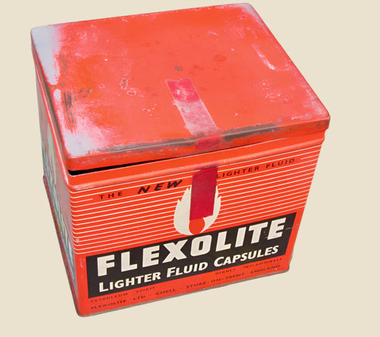 1950s Flexolite Lighter Fluid Capsules Advertising Collector's Tin. Red/White/Black In Colour