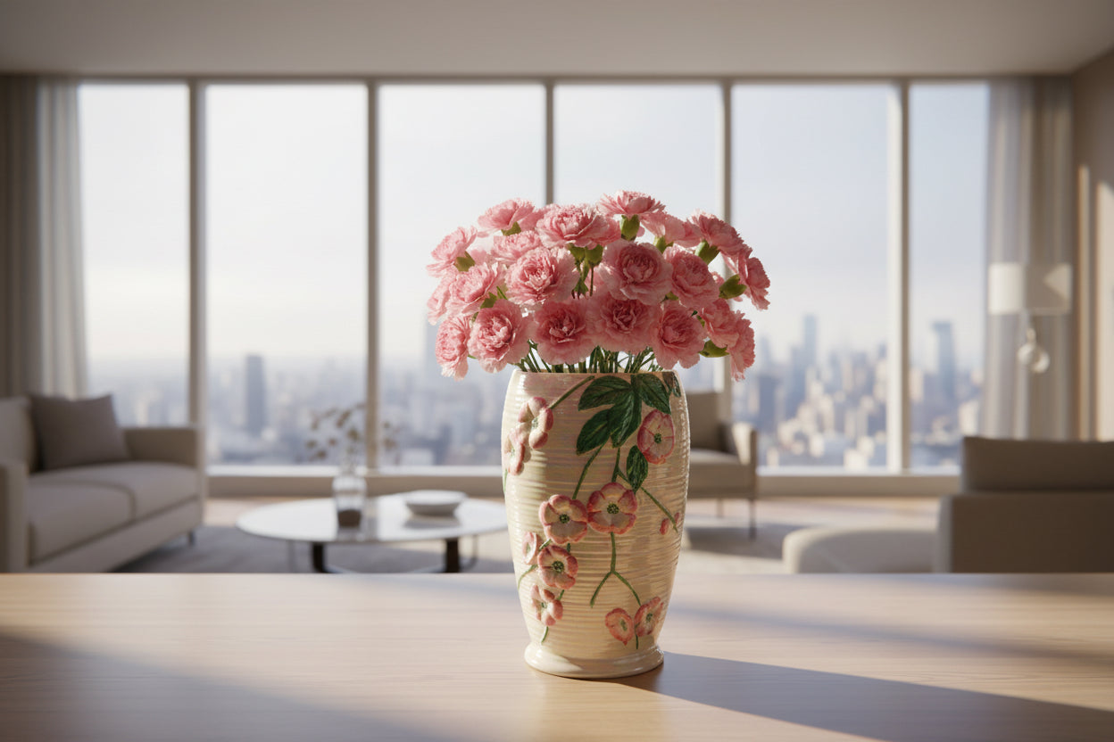 1950s Maling Art Pottery Vase Model Blossom 6584 In Pink Lustre