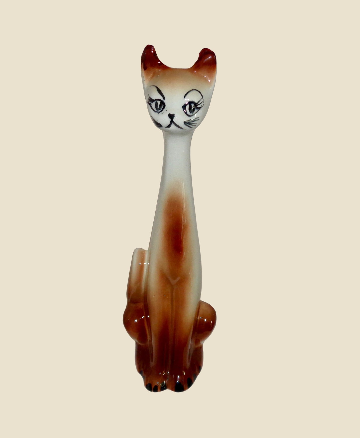 1950s Novelty, Long Stemmed/Necked, Brown & White Cat Bud Vase