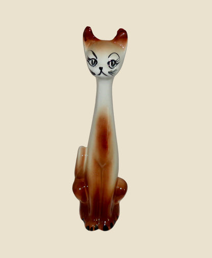1950s Novelty, Long Stemmed/Necked, Brown & White Cat Bud Vase