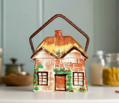 1950s Price Kensington PK Cottage Ware Pottery Biscuit Barrel With Lid And Basket Handle