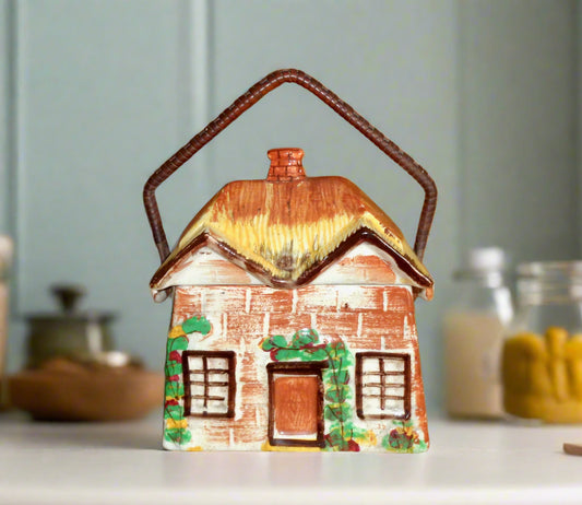 1950s Price Kensington PK Cottage Ware Pottery Biscuit Barrel With Lid And Basket Handle