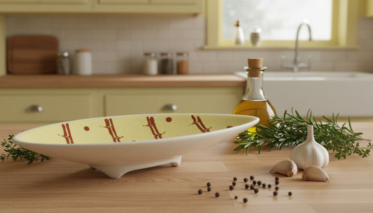 1950s Teardrop Shaped Yellow and Brown Pottery Trinket  / Pin Dish