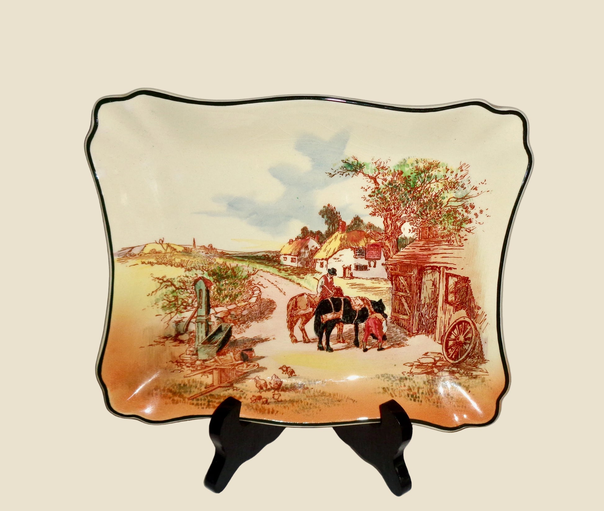 1952 Royal Doulton Rustic England Rectangular Scalloped Sandwich Dish D6297