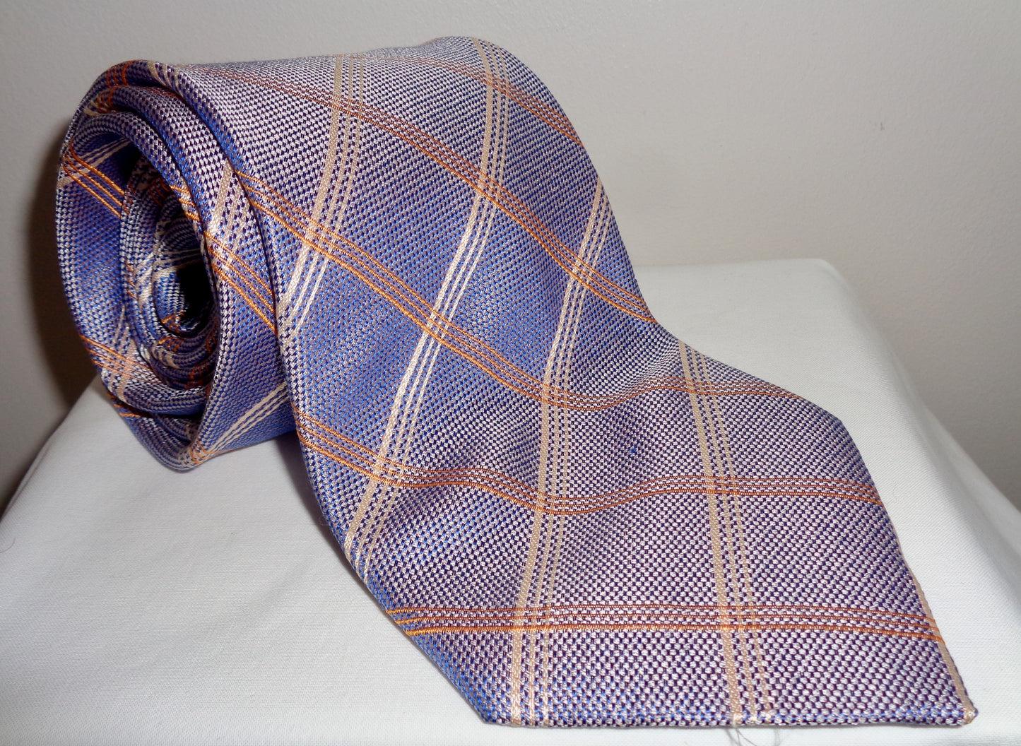 Vintage Tie Rack Silk Tie Purple With Diagonal Lines In Orange And Cream