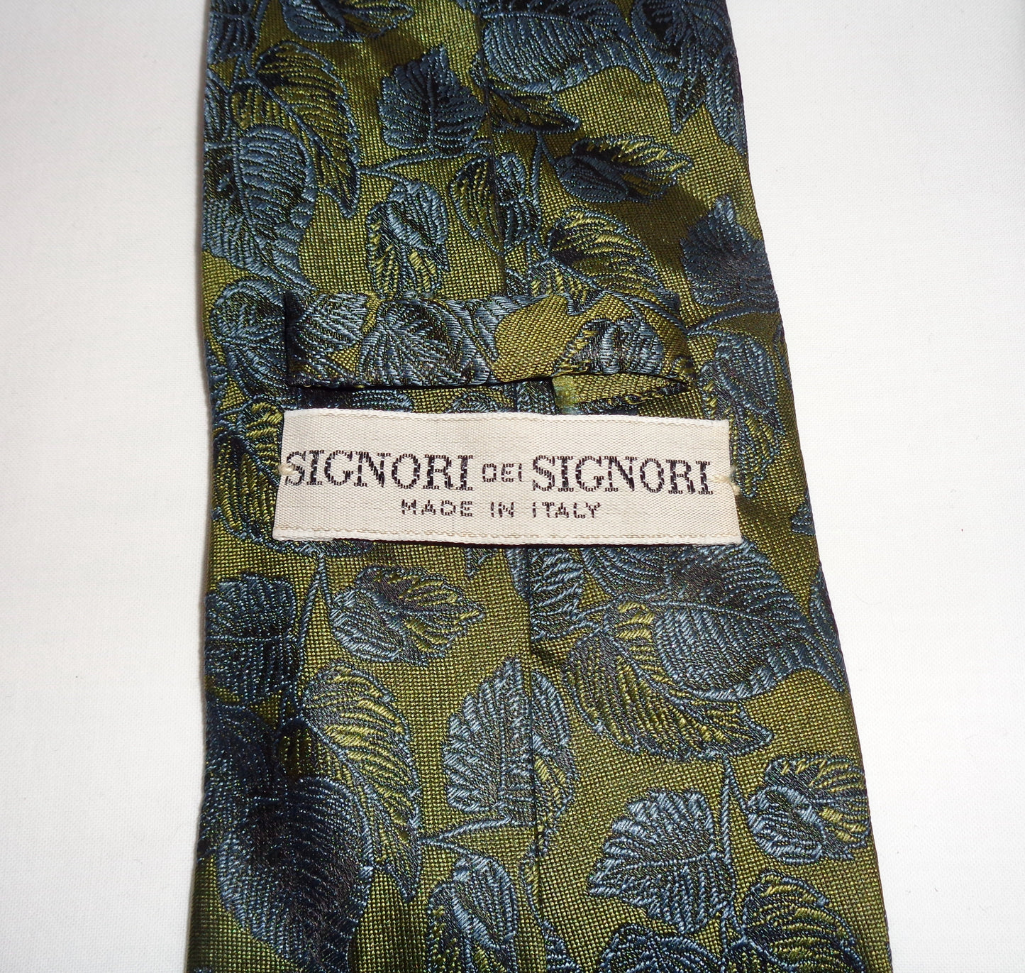 Vintage Signori Dei Signori Silk Tie Green With Blue Leaves