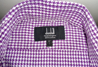 Vintage Dunhill Purple Check Long Sleeve 100% Cotton Shirt With A 16 Inch Collar