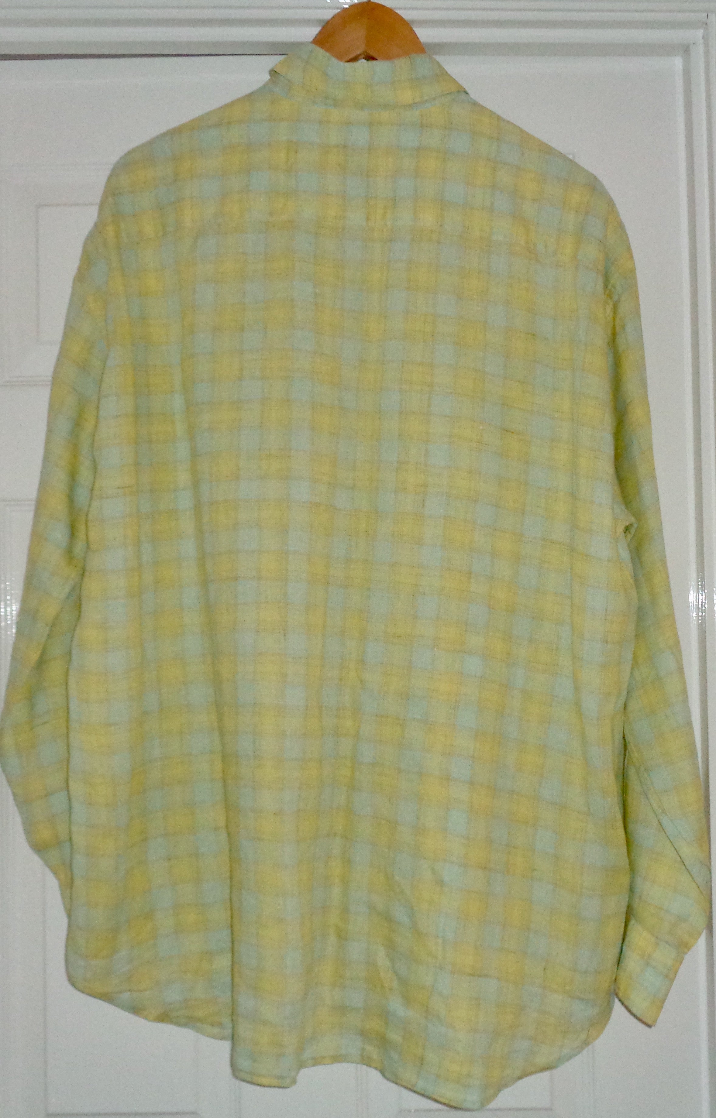 Vintage Dunhill Yellow & Blue Check Long Sleeve 100% Linen X-Large Shi ...
