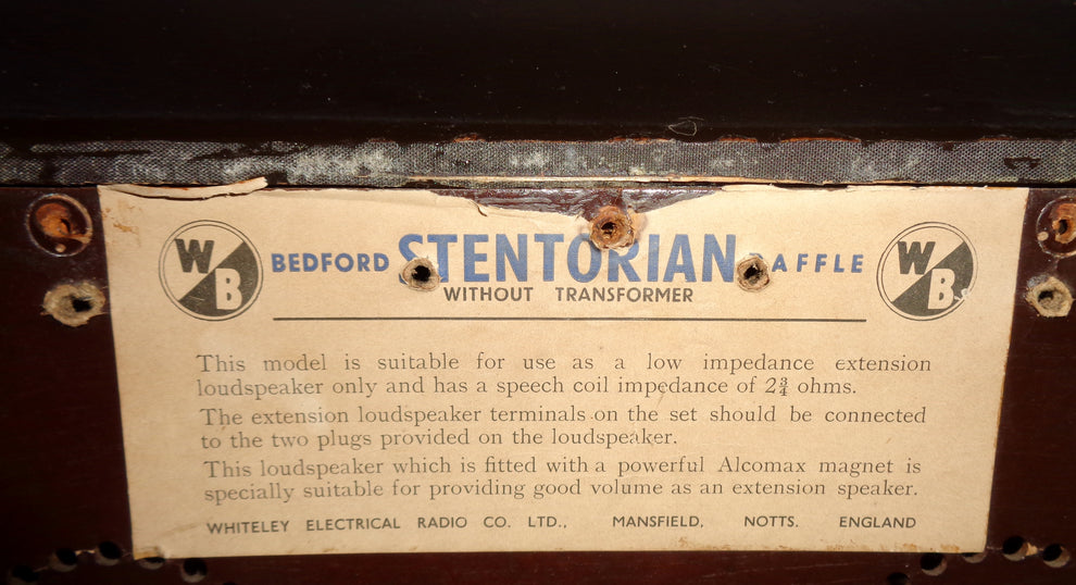 1950s Bedford Stentorian Baffle Low Impedance Loudspeaker By Whiteley ...