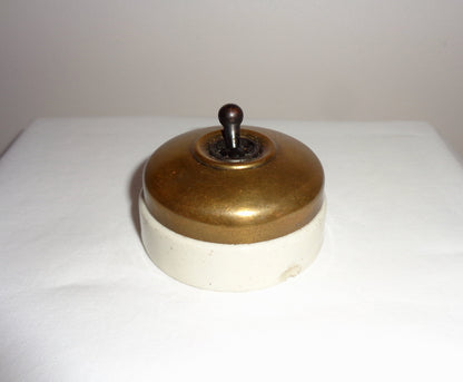 Vintage Crabtree Brass / White Ceramic British Toggle Light Switch
