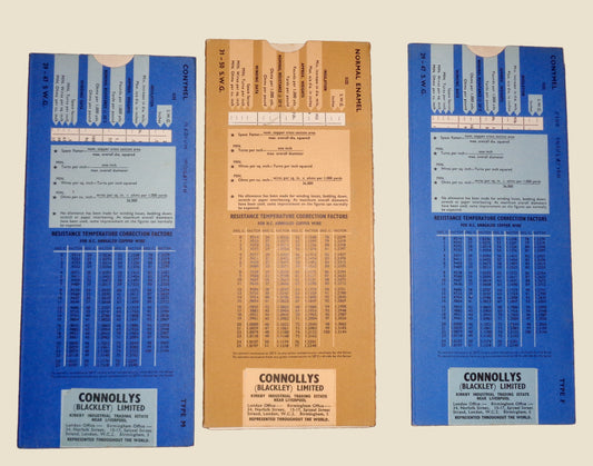 Set Of Three Vintage Connollys Winding Wire Reeling Data Selection Guides