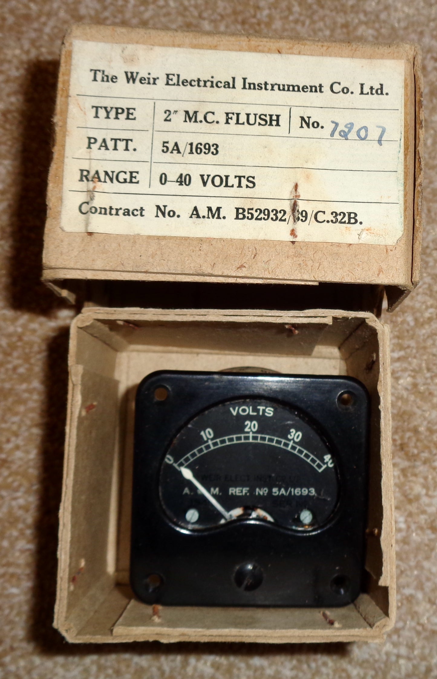 WW2 Weir Air Ministry Voltmeter 5A/1693 New In Box