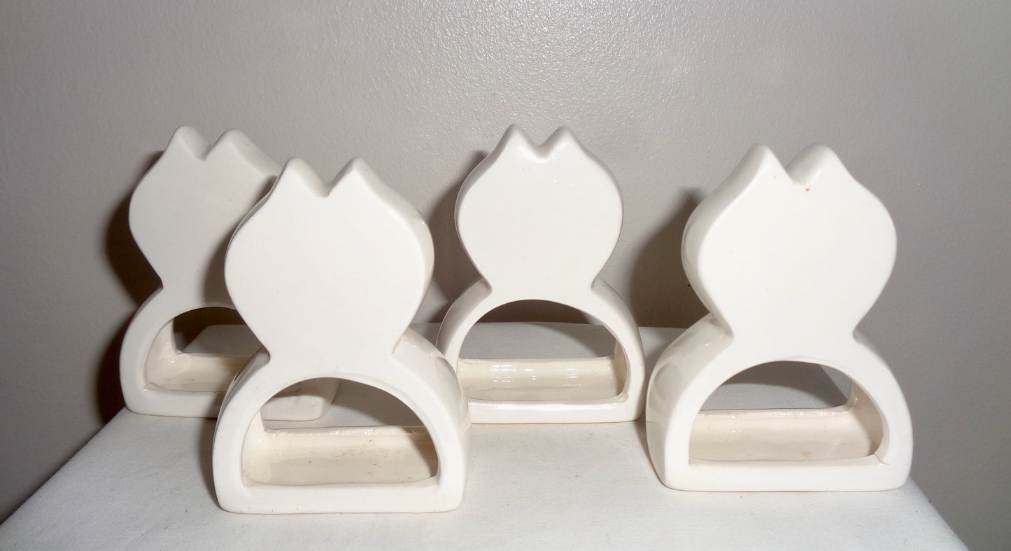 1984 Ron Gordon Designs Ceramic Cat Set Of Four Napkin Rings
