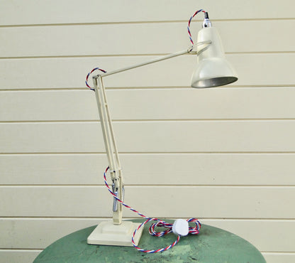 1960s Vintage Cream Anglepoise 1227 Desk Lamp Red, White & Blue Flex