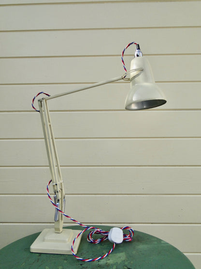 Vintage Anglepoise 1227 1960s Cream Desk Lamp With Red, White & Blue Flex