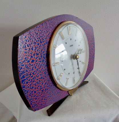 Vintage METAMEC Quartz Shelf/Mantle Clock With Blue/Red Crackle Glaze Finish