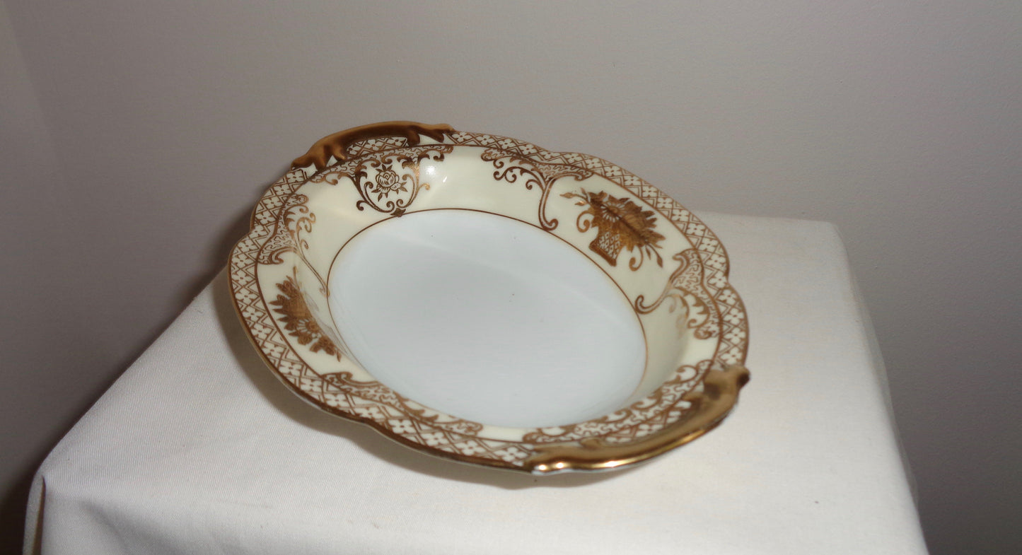 Vintage Noritake Pottery Gold Flower Basket Pattern 44318 Sweet Dish