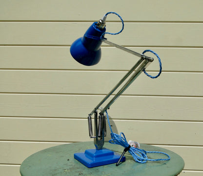 Vintage Anglepoise 1227 Blue & Polished Aluminium 1960s Desk Lamp With Blue Flex