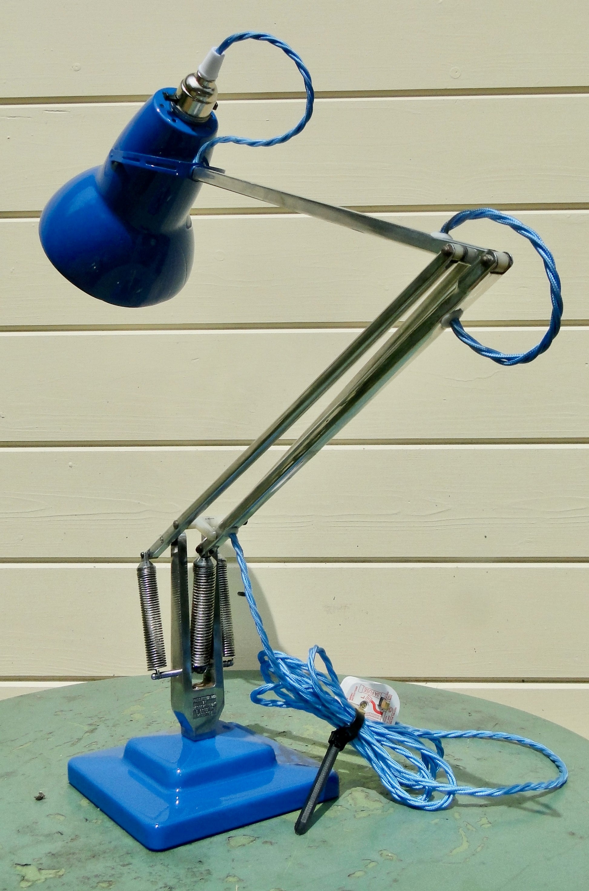 Vintage Anglepoise 1227 Blue & Polished Aluminium 1960s Desk Lamp With Blue Flex