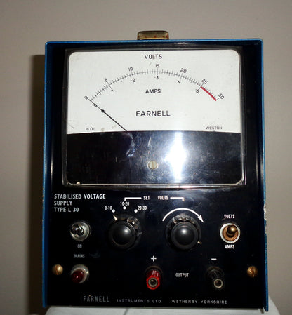 1960s Farnell Instruments Type L30 0.5 Amp / 30 Volts Stabilised Voltage Supply Unit With Instruction Manual