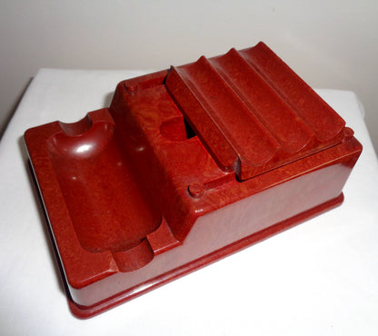 1940s Velos Shuttle Red Bakelite Office Desk Pen Tidy / Inkwell