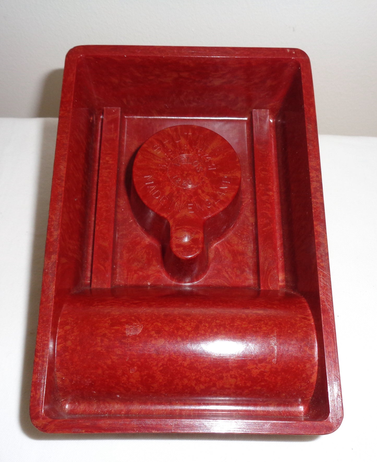 1940s Velos Shuttle Red Bakelite Office Desk Pen Tidy / Inkwell