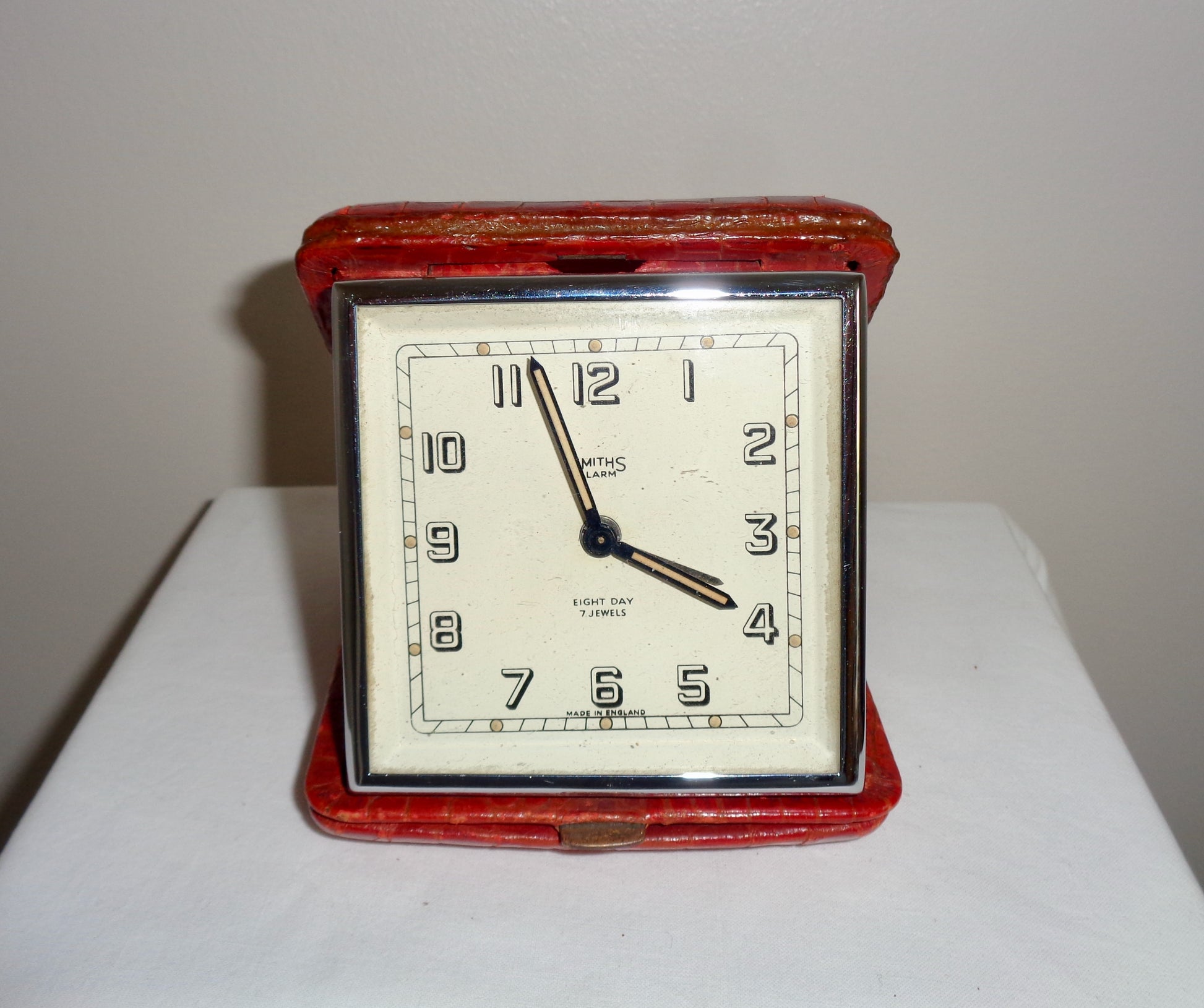 Vintage Smiths Travel Alarm Clock In A Red Leather Case