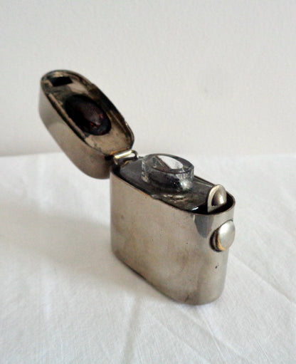 Boer War Metal Lighter Shaped Travelling Inkwell With Glass Insert